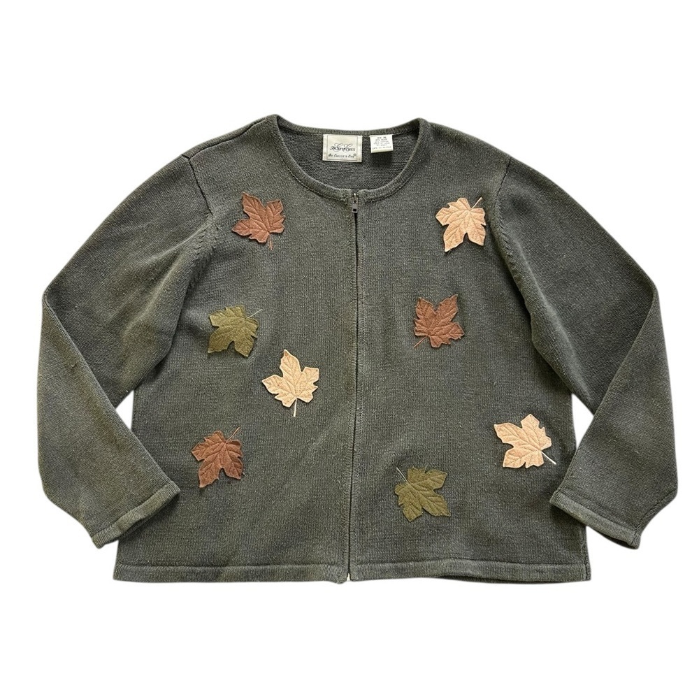 Vintage Eagles Eye Leaf Green Knit Jacket Size XL Cottagecore Granny Granola